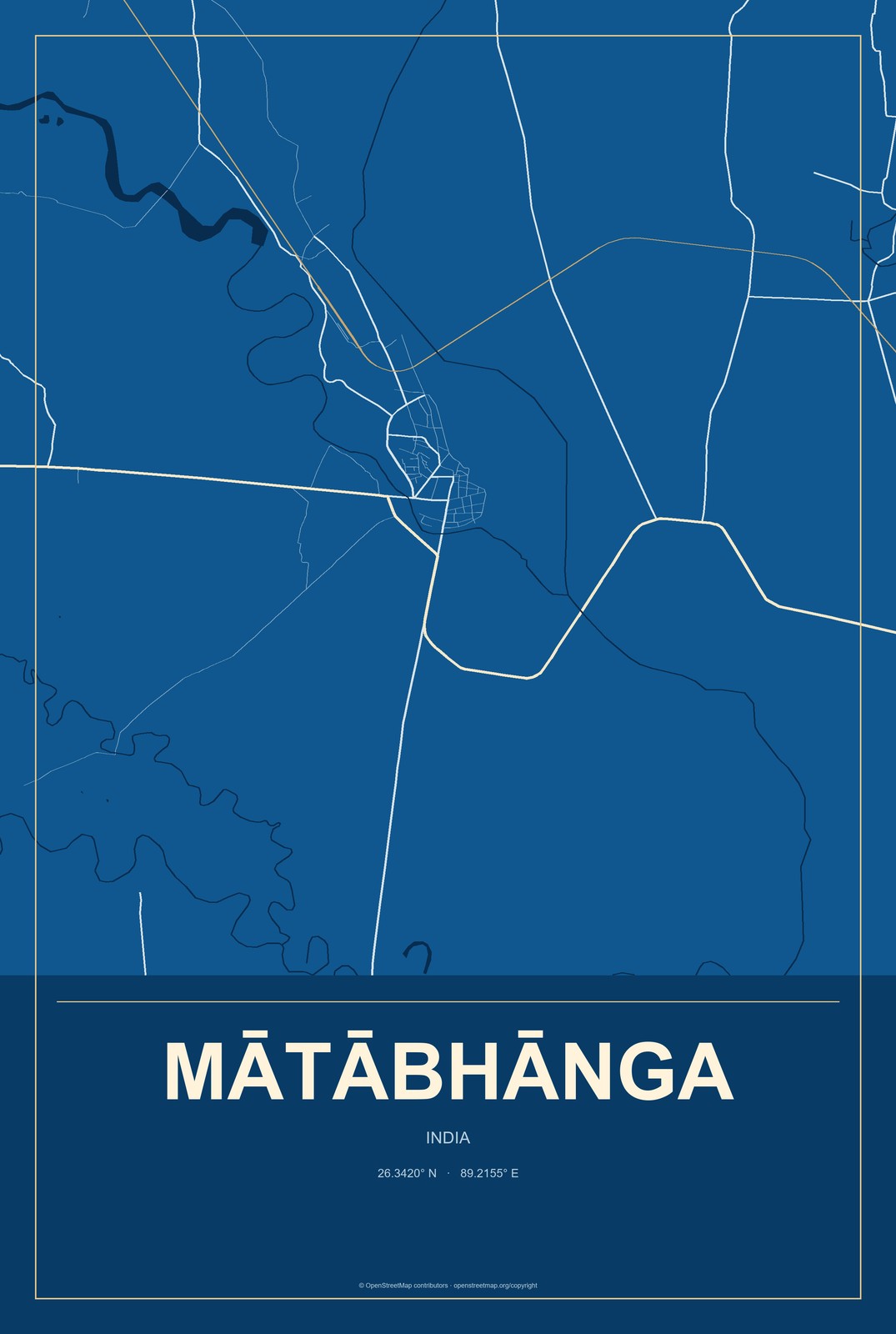Mātābhānga, India City Map Aluminum Sign in Harbor Cobalt style