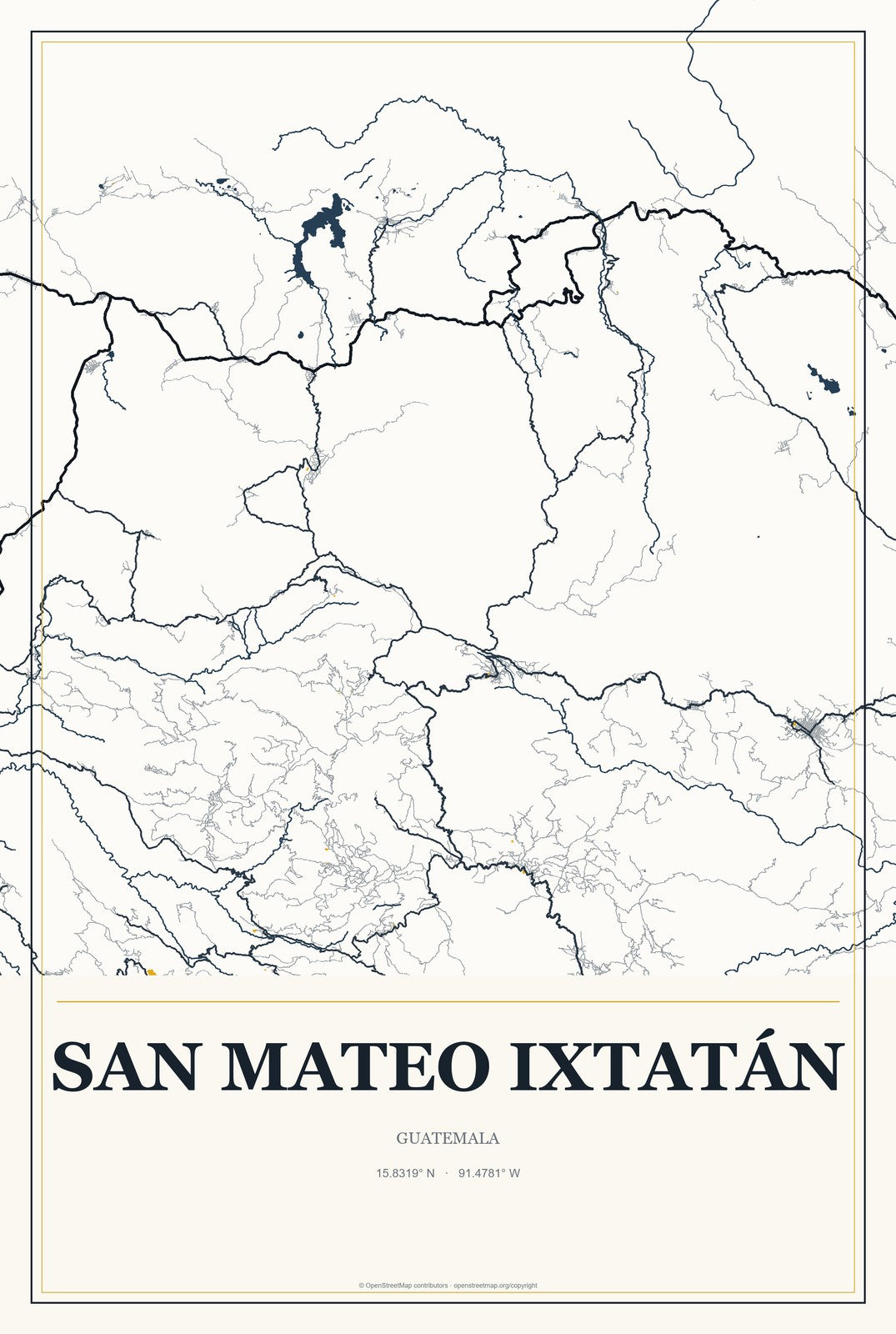 San Mateo Ixtatán, Guatemala City Map Aluminum Sign in Citrine Modern style