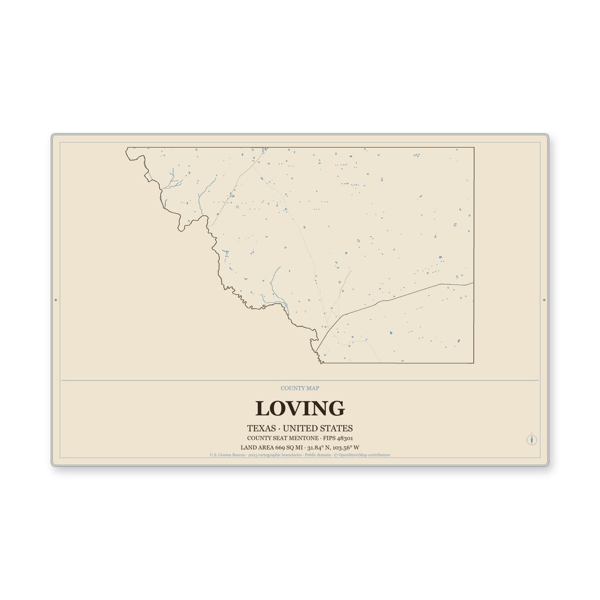 Loving County, Texas Map Aluminum Sign in Heritage Nautical style