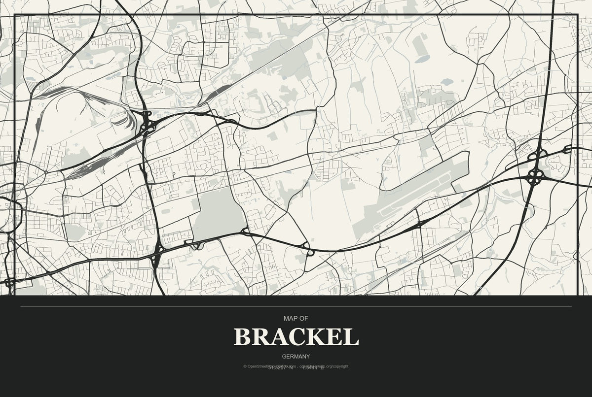 Brackel, Germany City Map Aluminum Sign in Museum Plaque style