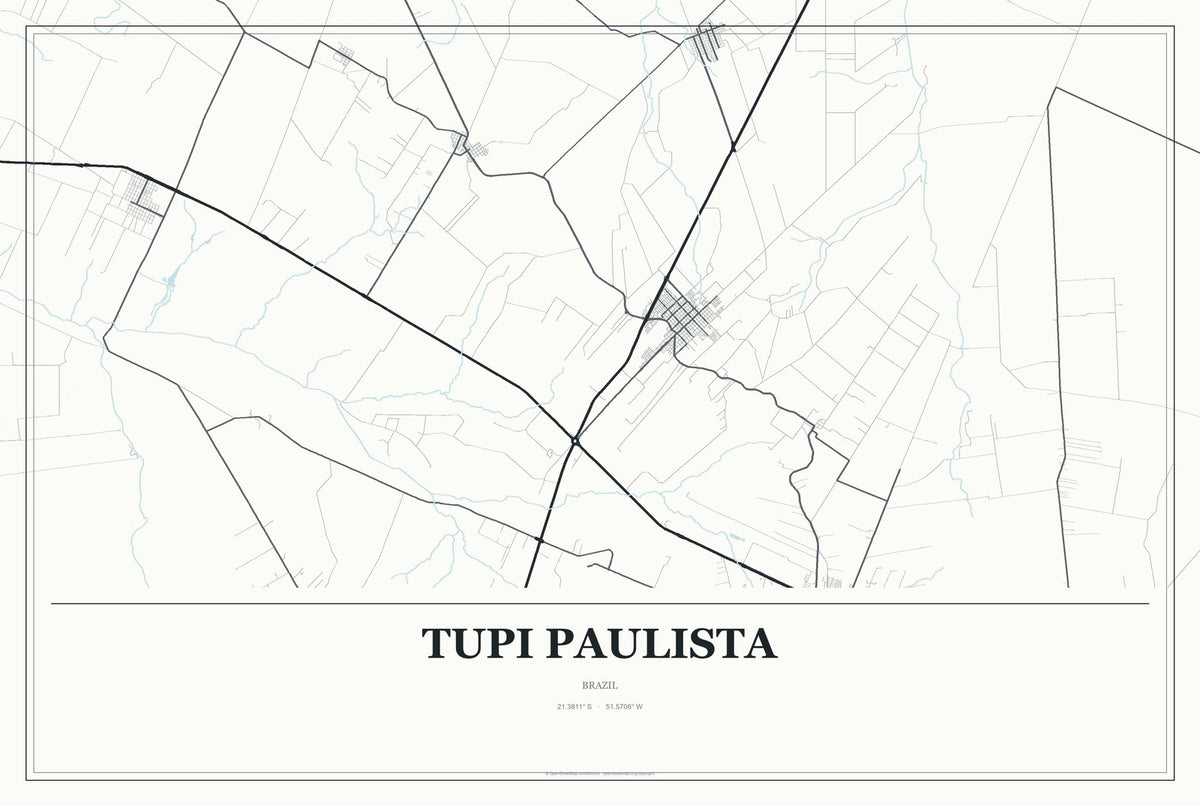 Tupi Paulista, Brazil City Map Aluminum Sign in Gallery Air style
