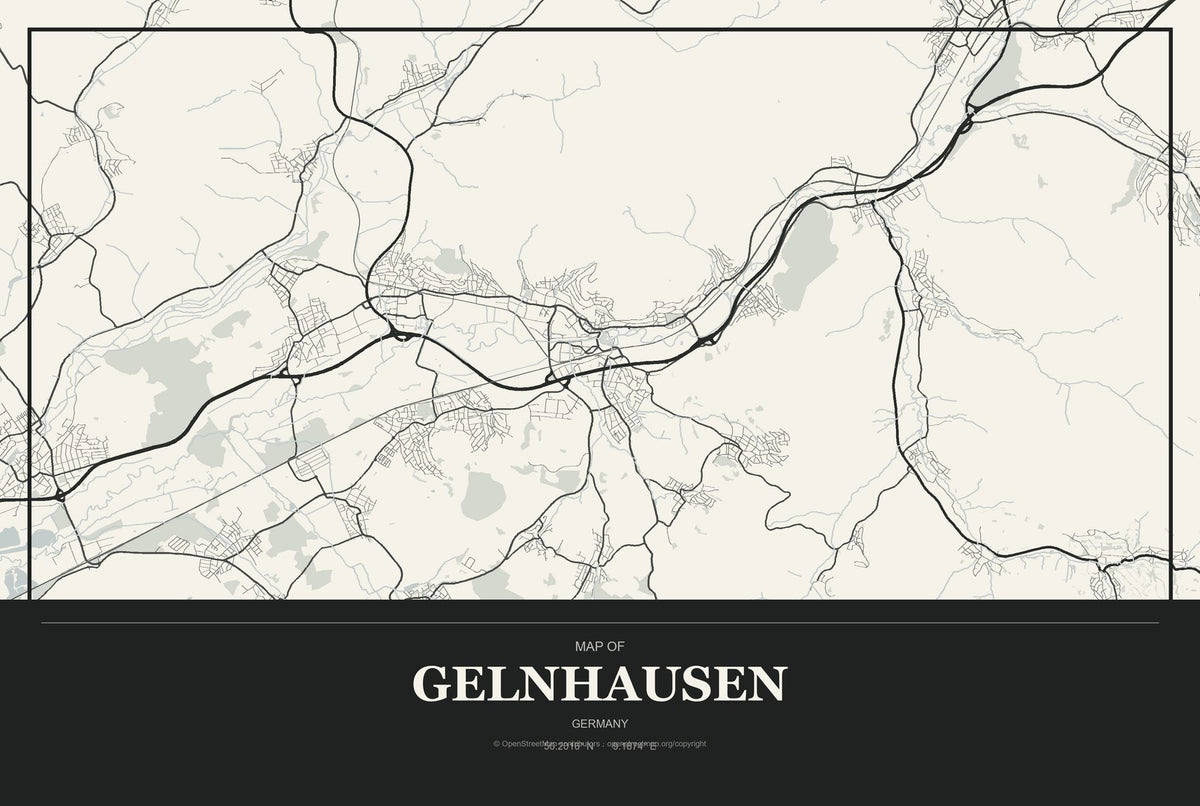 Gelnhausen, Germany City Map Aluminum Sign in Museum Plaque style