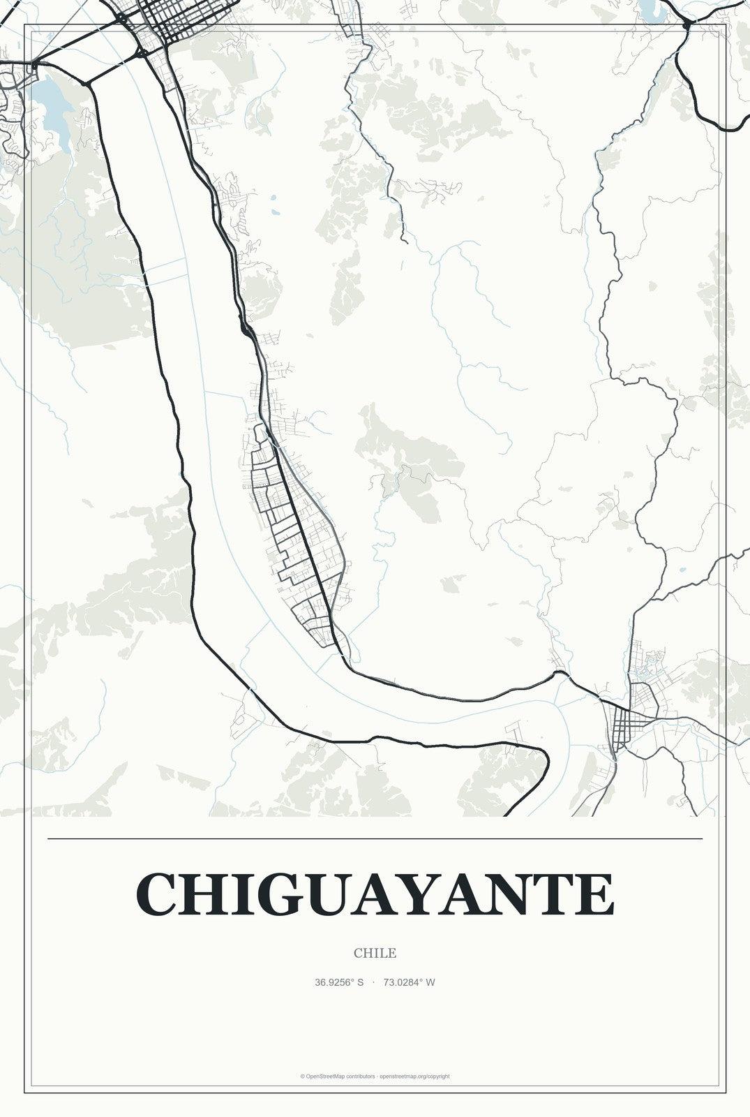 Chiguayante, Chile City Map Aluminum Sign in Gallery Air style
