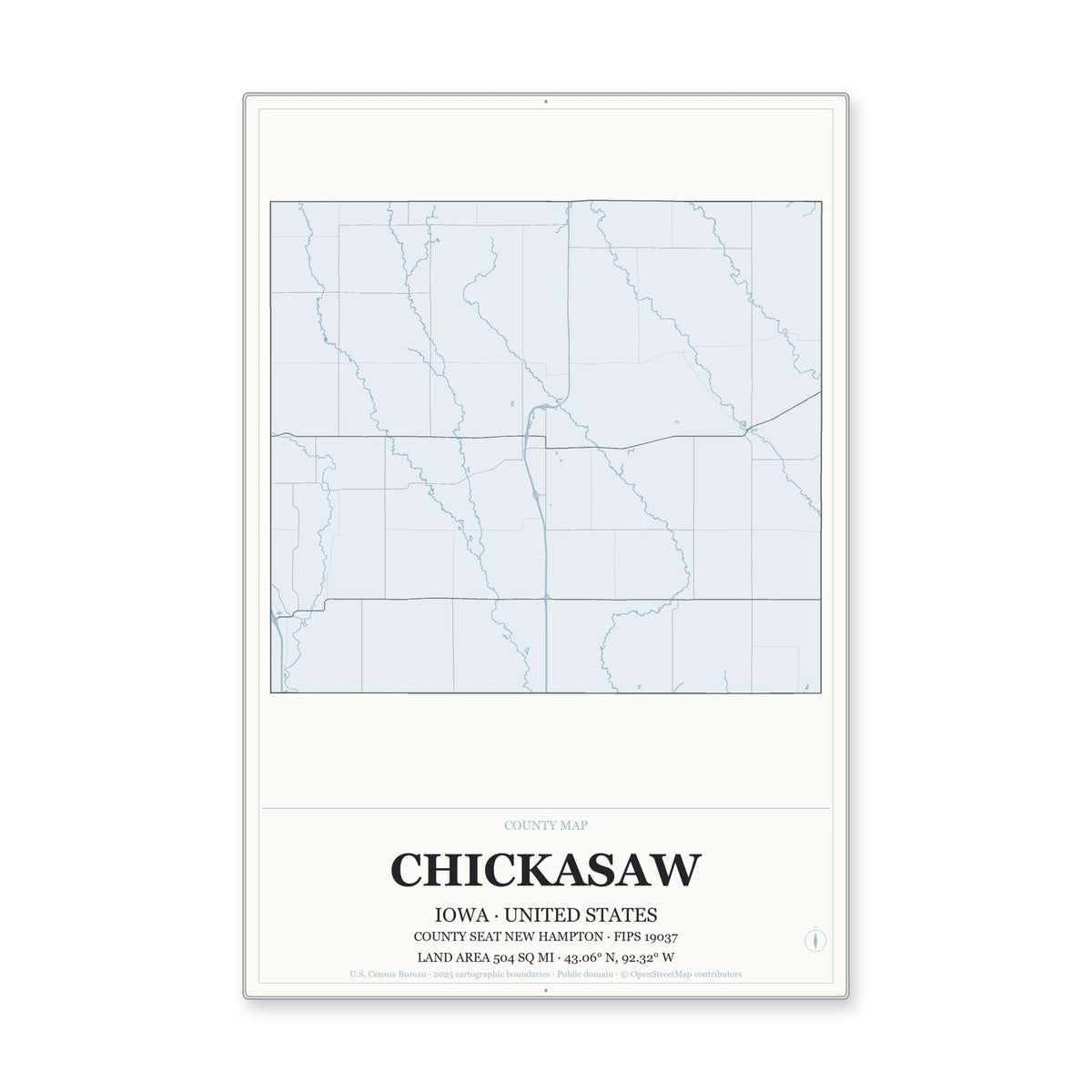 Chickasaw County, Iowa Map Aluminum Sign in Gallery Air style