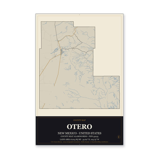Otero County, New Mexico Map Aluminum Sign in Museum Plaque style