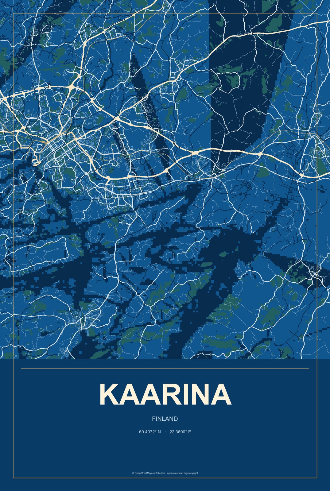 Kaarina, Finland City Map Aluminum Sign in Harbor Cobalt style