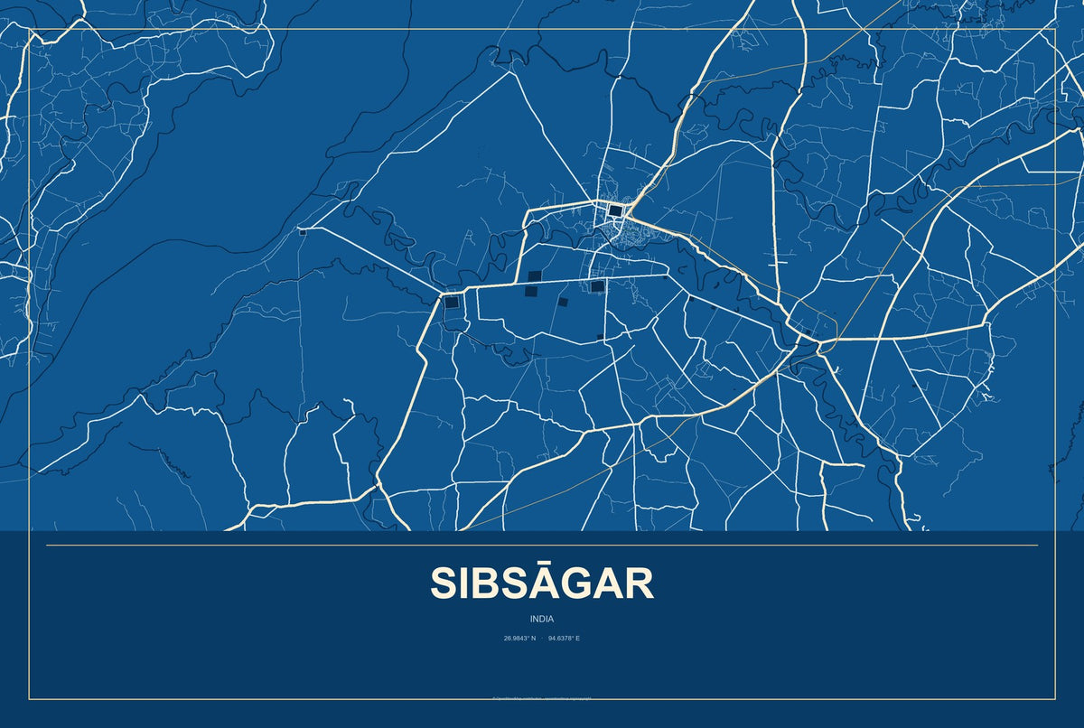 Sibsāgar, India City Map Aluminum Sign in Harbor Cobalt style