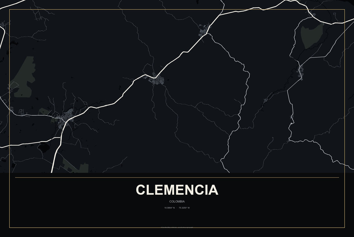 Clemencia, Colombia City Map Aluminum Sign in Metropolitan Noir style