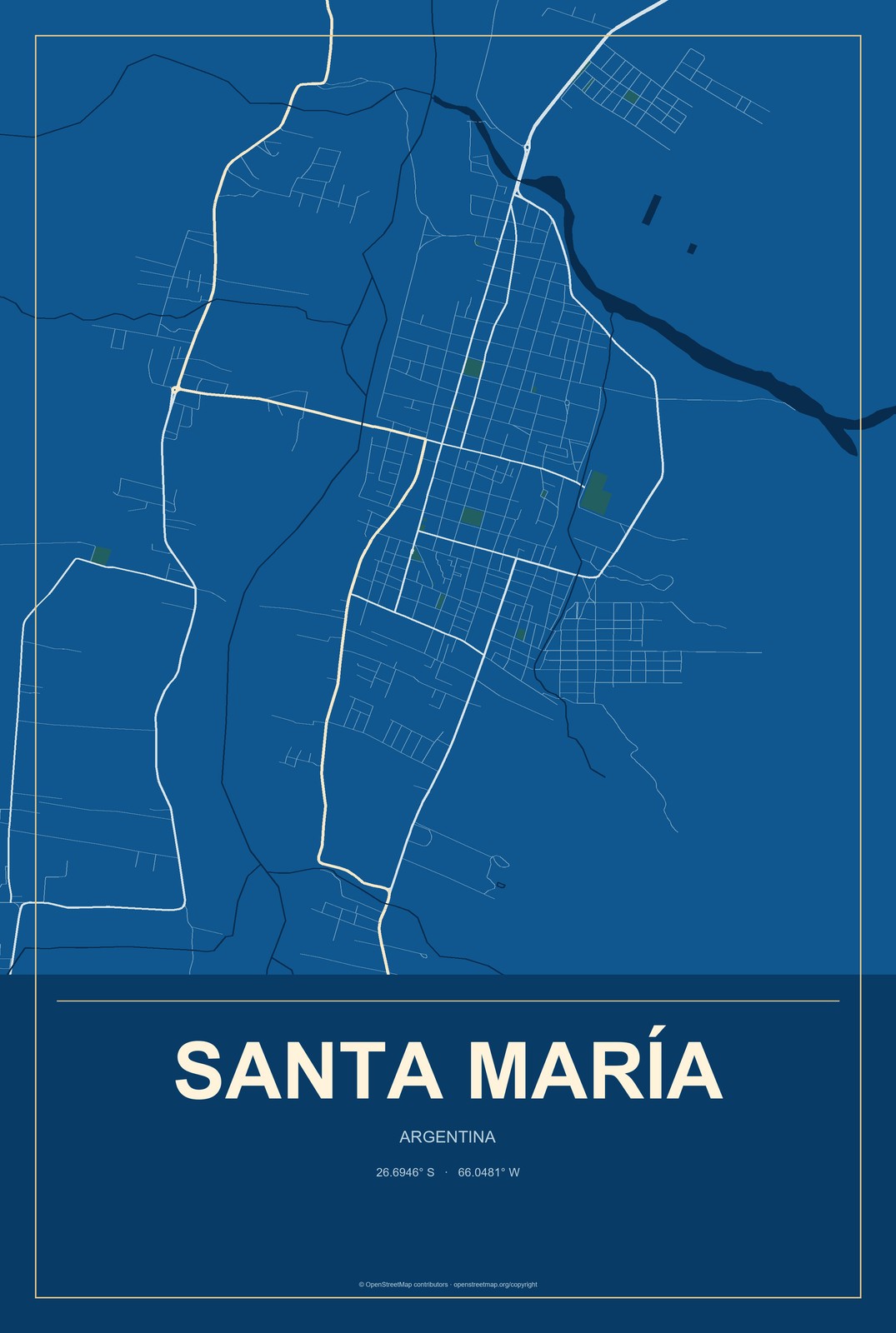 Santa María, Argentina City Map Aluminum Sign in Harbor Cobalt style