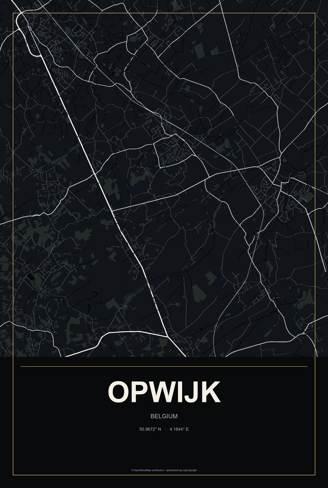 Opwijk, Belgium City Map Aluminum Sign in Metropolitan Noir style