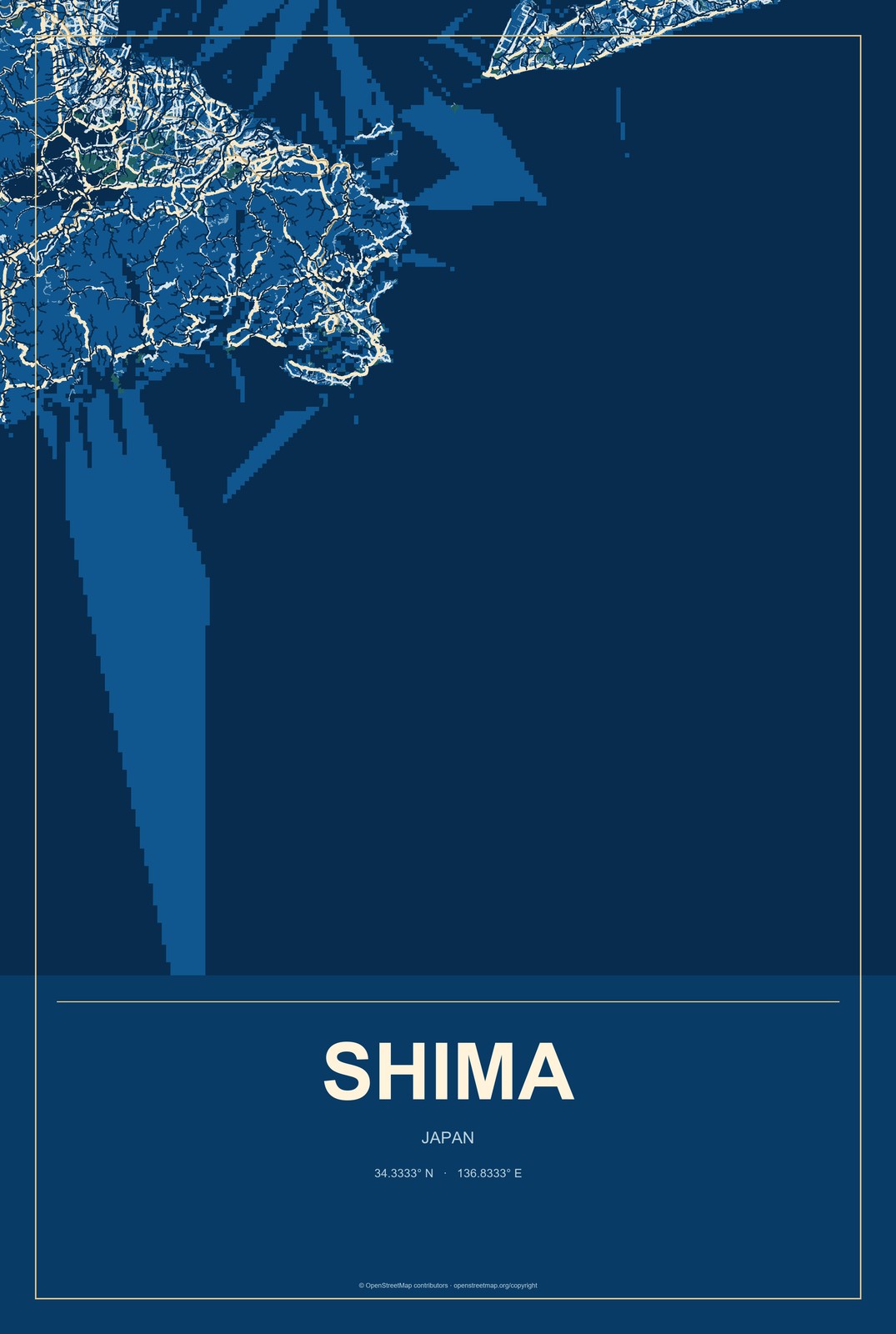 Shima, Japan City Map Aluminum Sign in Harbor Cobalt style