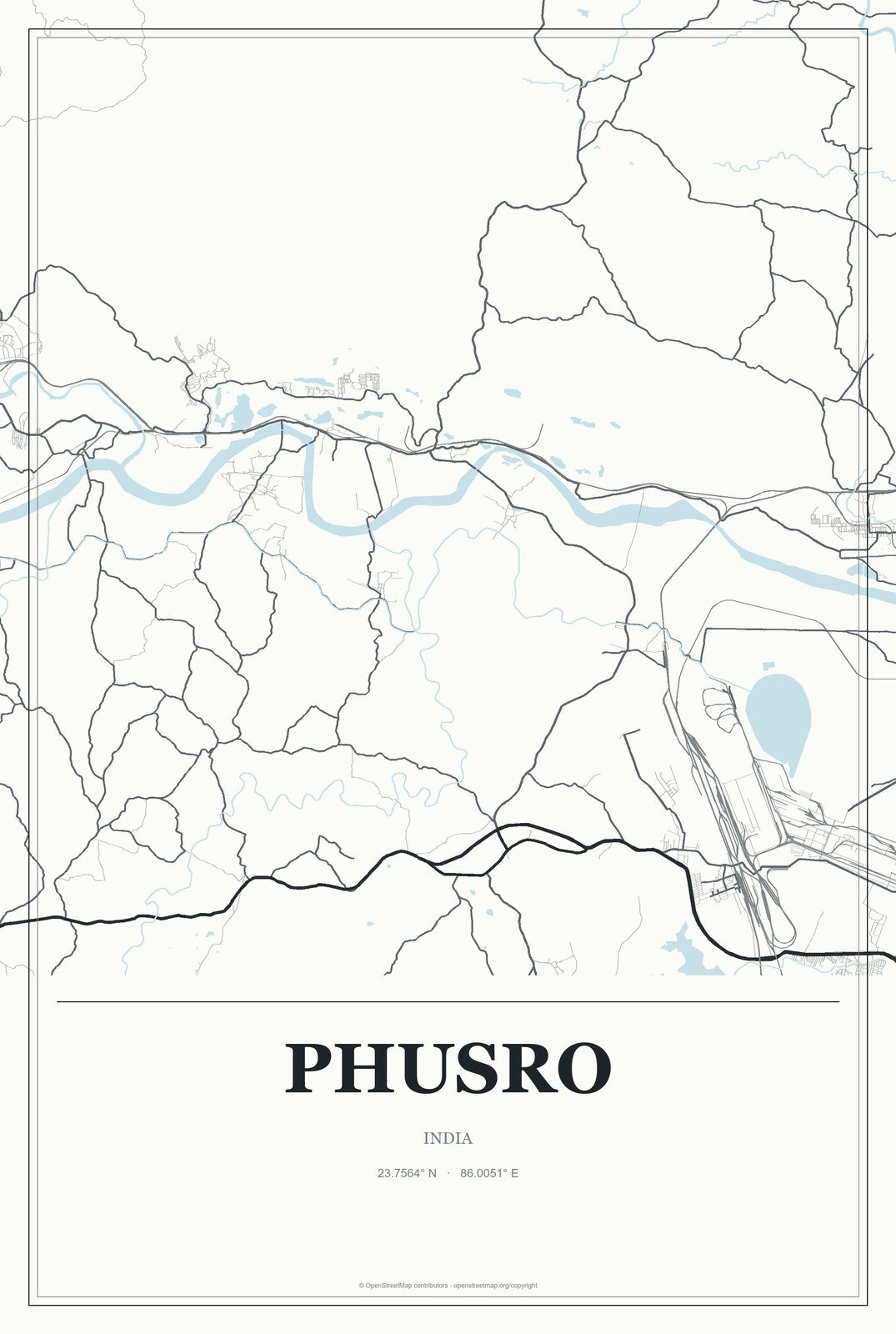Phusro, India City Map Aluminum Sign in Gallery Air style