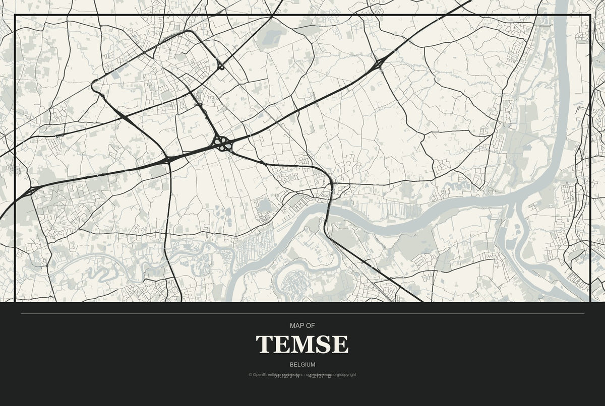Temse, Belgium City Map Aluminum Sign in Museum Plaque style