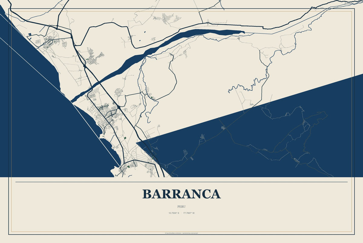 Barranca, Peru City Map Aluminum Sign in Coastal Cutout style