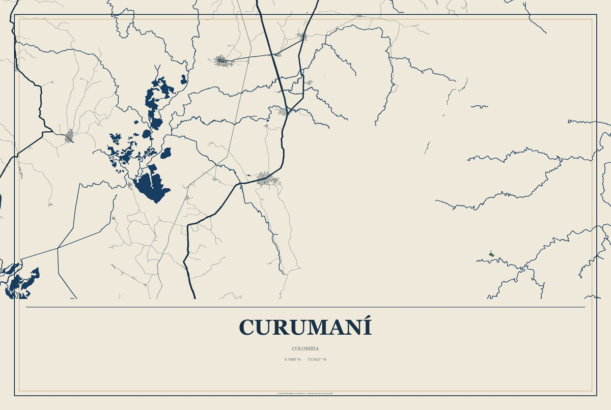 Curumaní, Colombia City Map Aluminum Sign in Coastal Cutout style