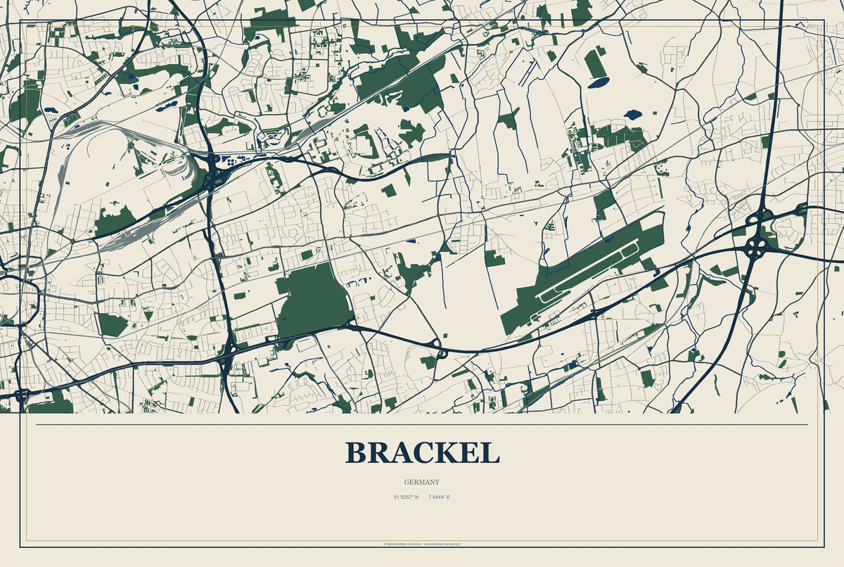 Brackel, Germany City Map Aluminum Sign in Coastal Cutout style