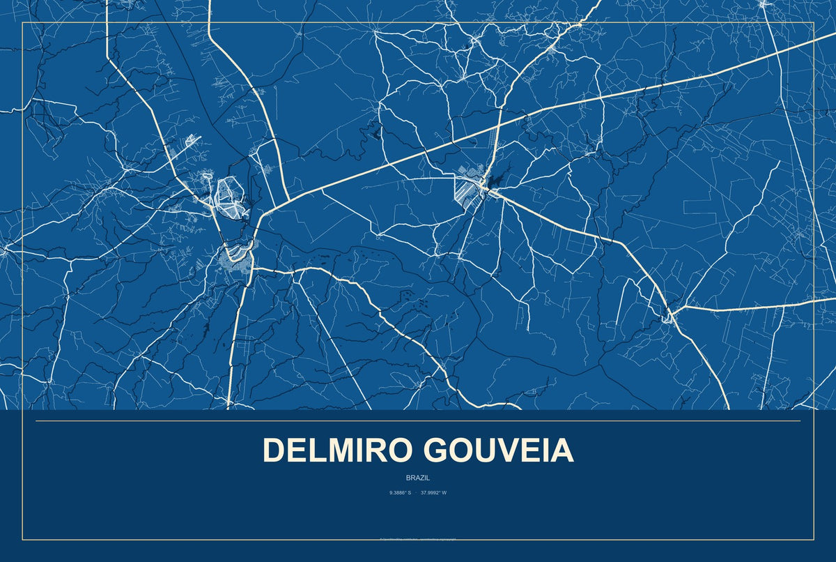 Delmiro Gouveia, Brazil City Map Aluminum Sign in Harbor Cobalt style