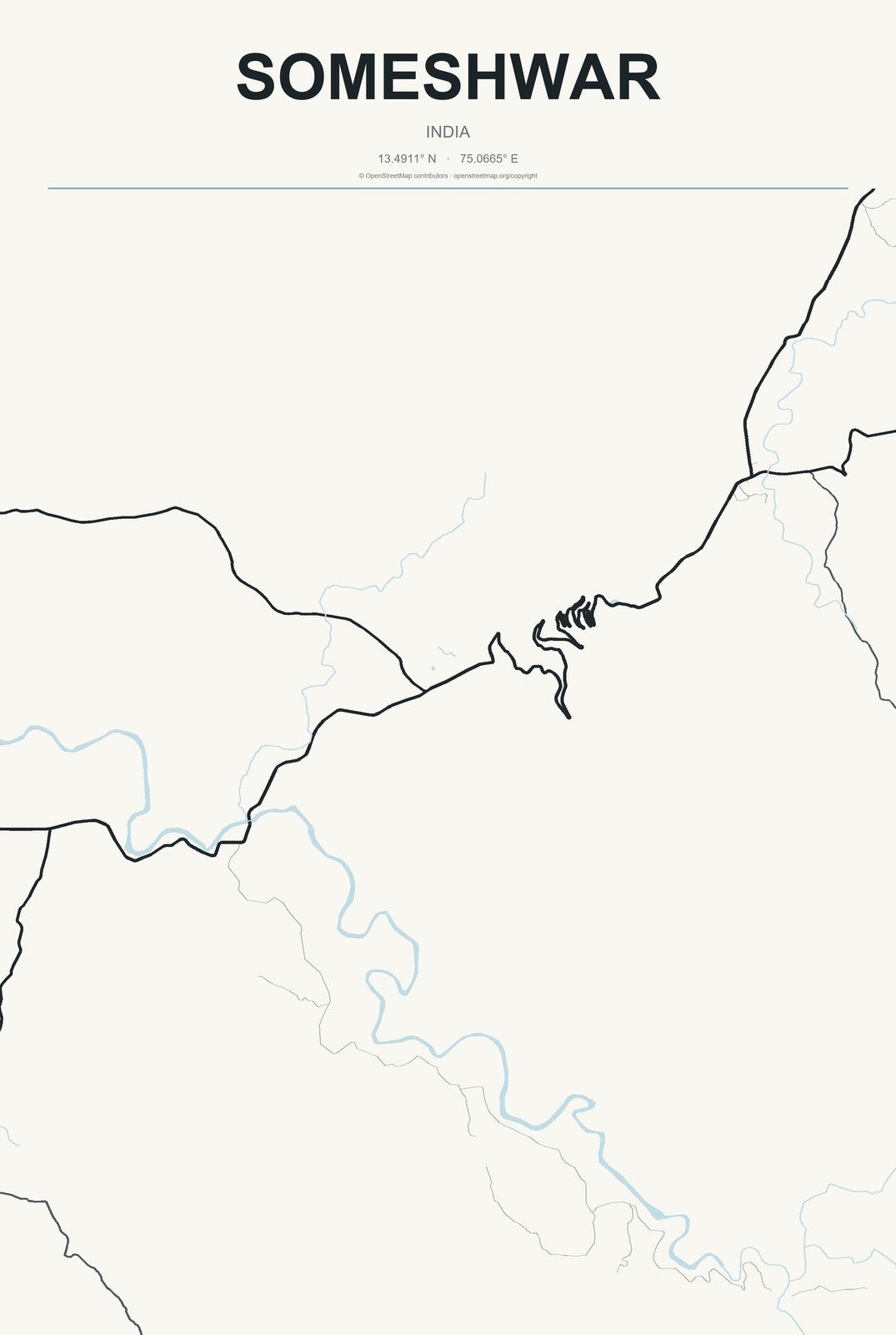 Someshwar, India City Map Aluminum Sign in Headline Atlas style