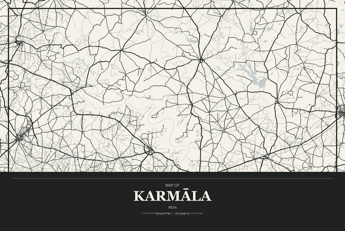 Karmāla, India City Map Aluminum Sign in Museum Plaque style