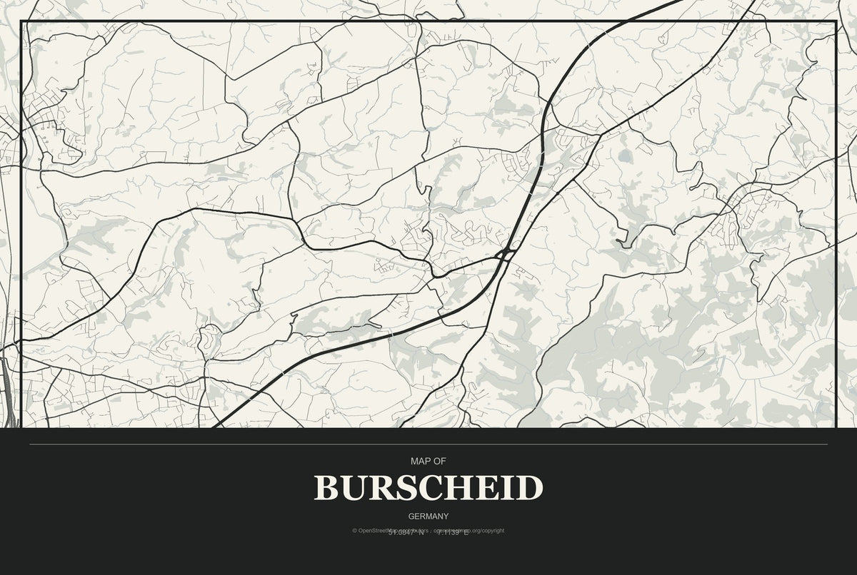 Burscheid, Germany City Map Aluminum Sign in Museum Plaque style