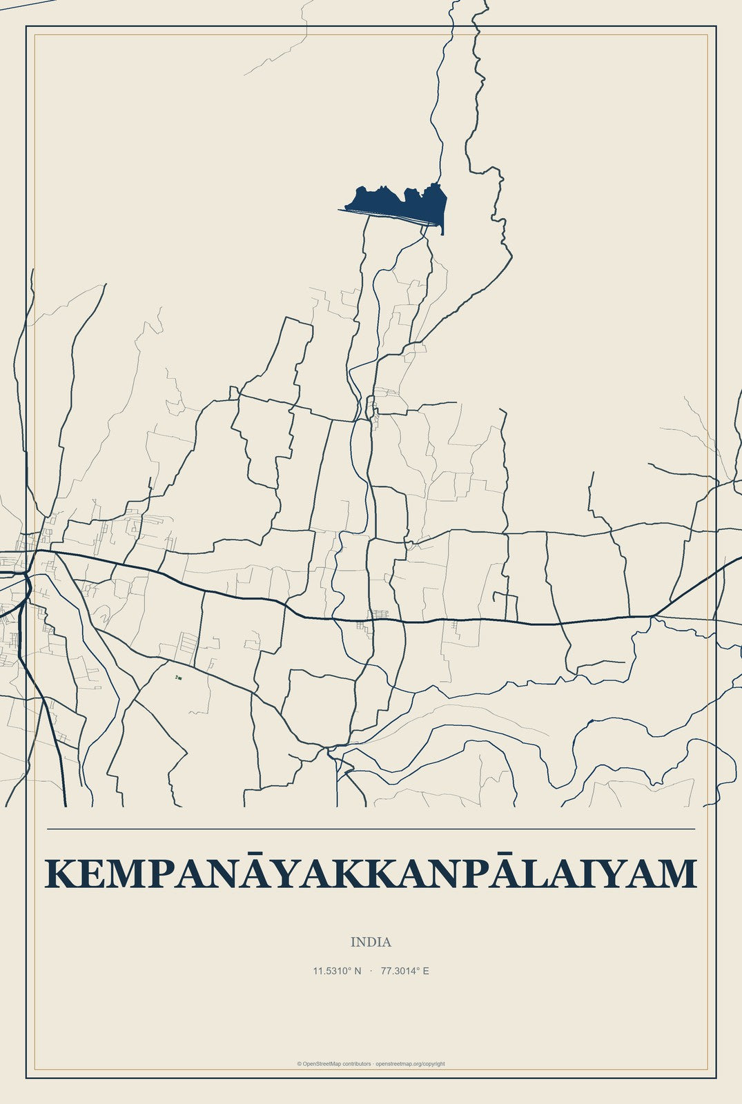Kempanāyakkanpālaiyam, India City Map Aluminum Sign in Coastal Cutout style