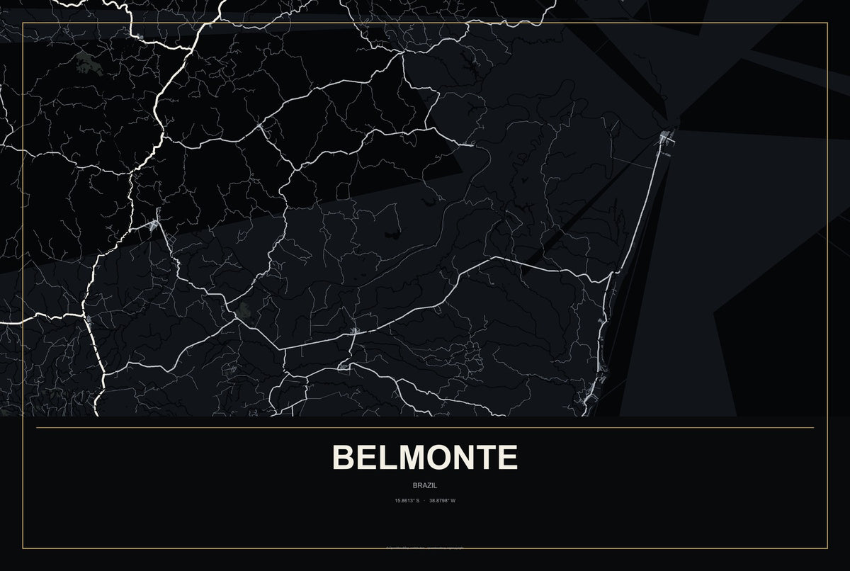 Belmonte, Brazil City Map Aluminum Sign in Metropolitan Noir style