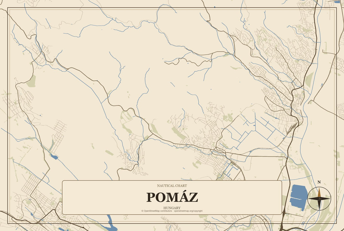 Pomáz, Hungary City Map Aluminum Sign in Heritage Nautical style