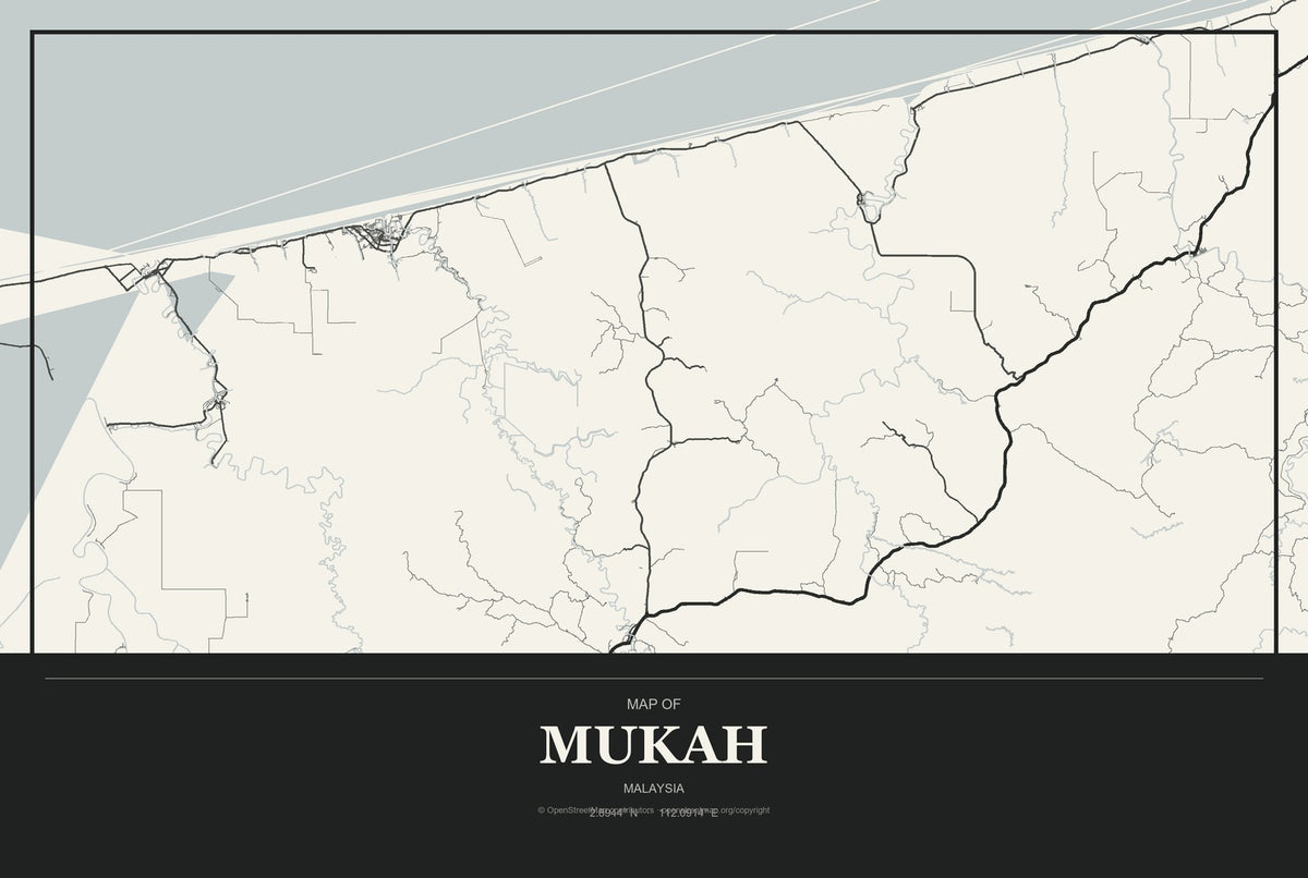 Mukah, Malaysia City Map Aluminum Sign in Museum Plaque style