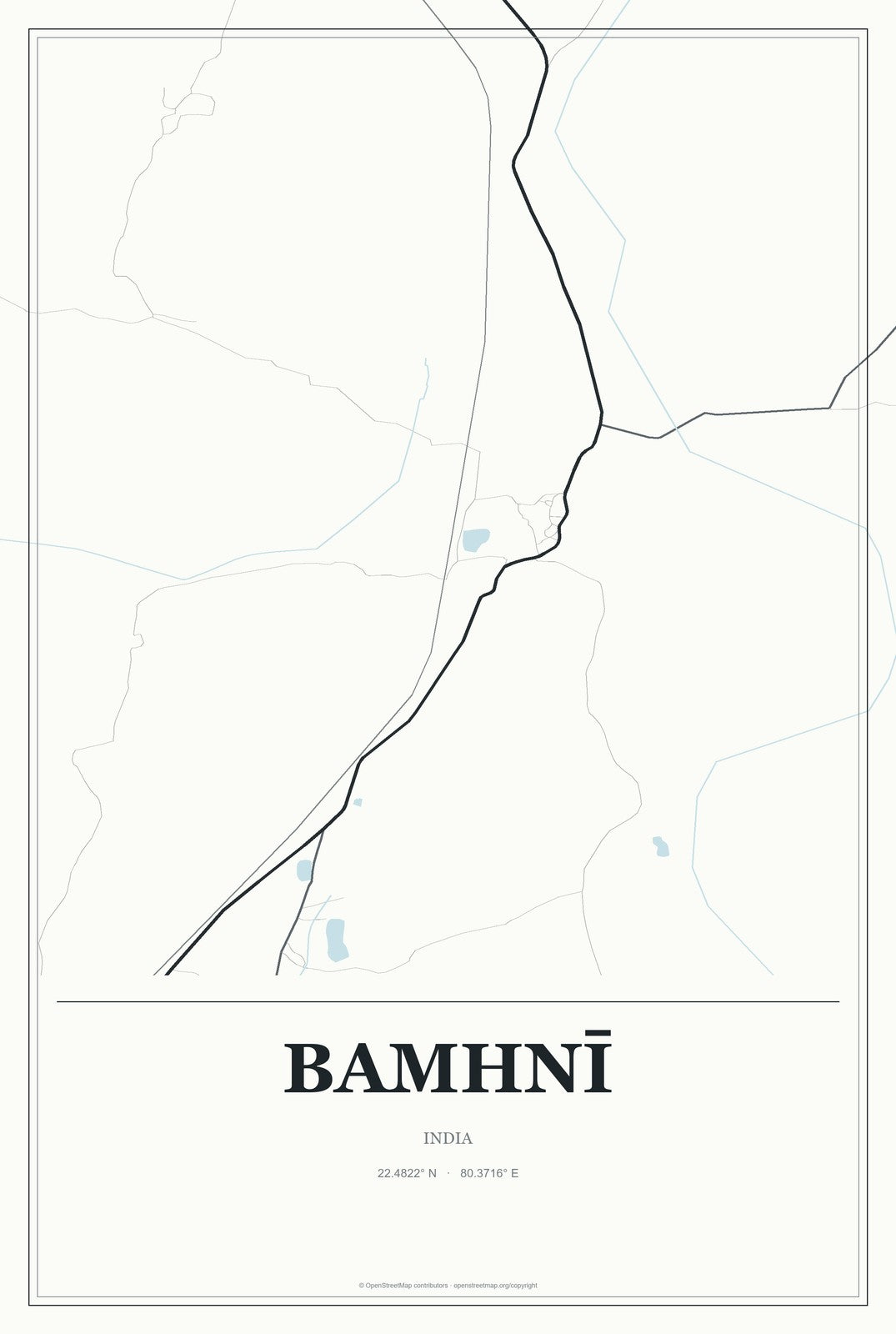 Bamhnī, India City Map Aluminum Sign in Gallery Air style