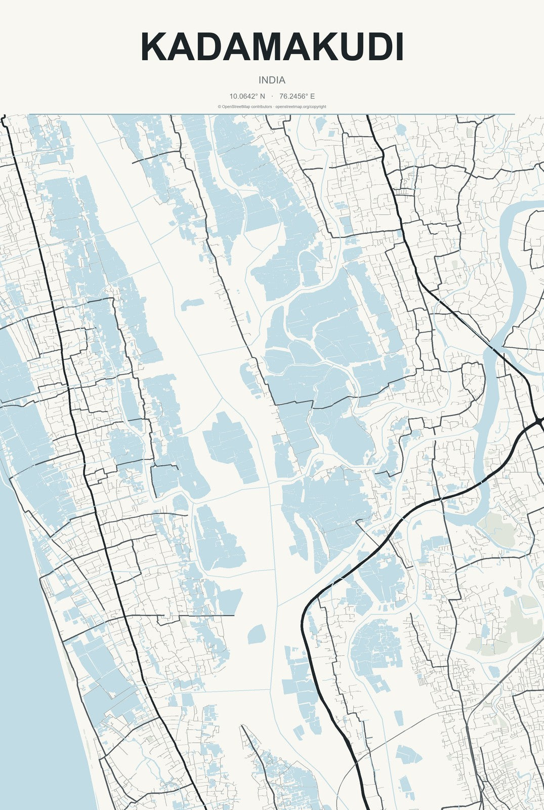 Kadamakudi, India City Map Aluminum Sign in Headline Atlas style