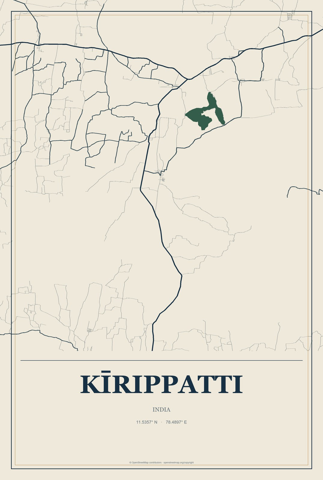 Kīrippatti, India City Map Aluminum Sign in Coastal Cutout style