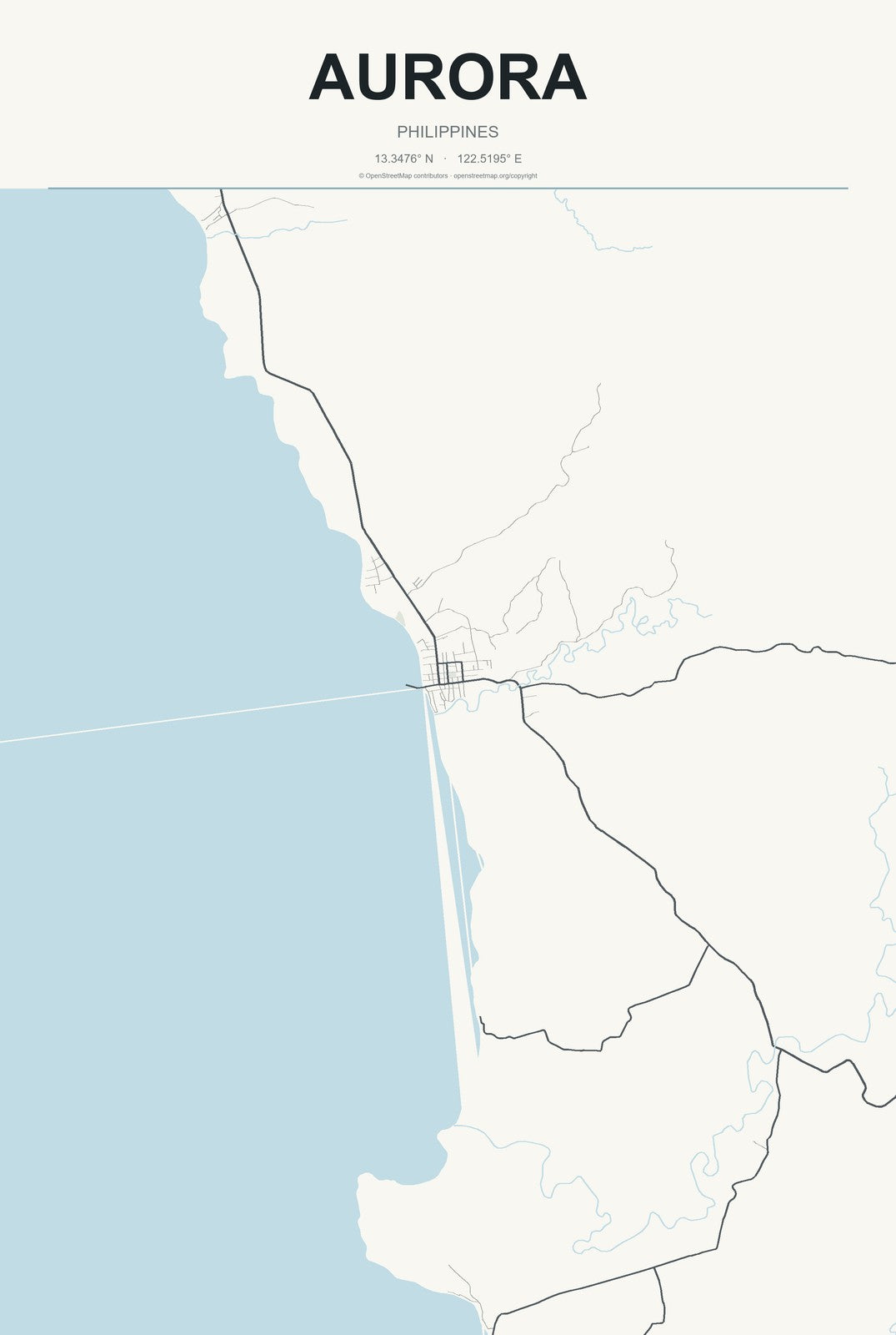 Aurora, Philippines City Map Aluminum Sign in Headline Atlas style