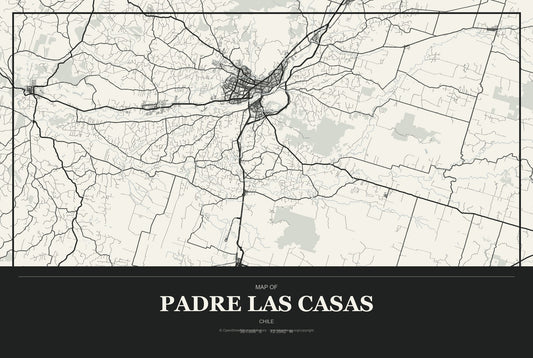 Padre Las Casas, Chile City Map Aluminum Sign in Museum Plaque style