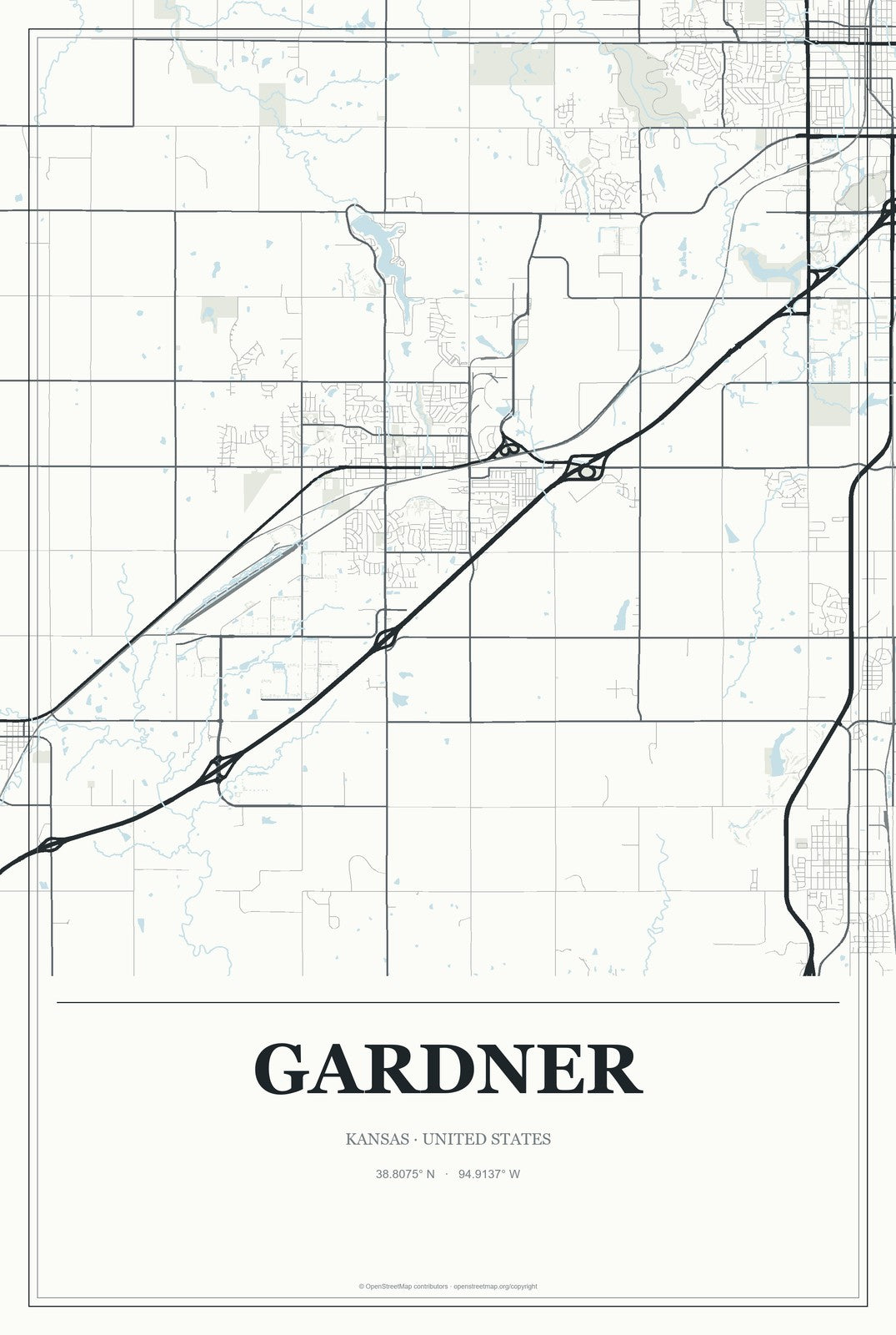 Gardner, Kansas City Map Aluminum Sign in Gallery Air style