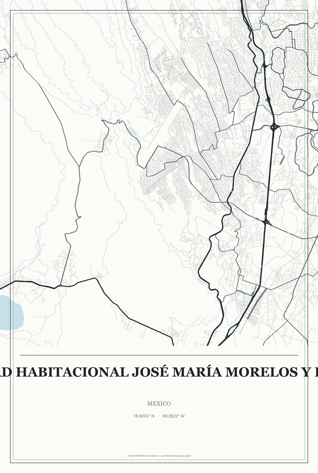 Unidad Habitacional José María Morelos y Pavón, Mexico City Map Aluminum Sign in Gallery Air style