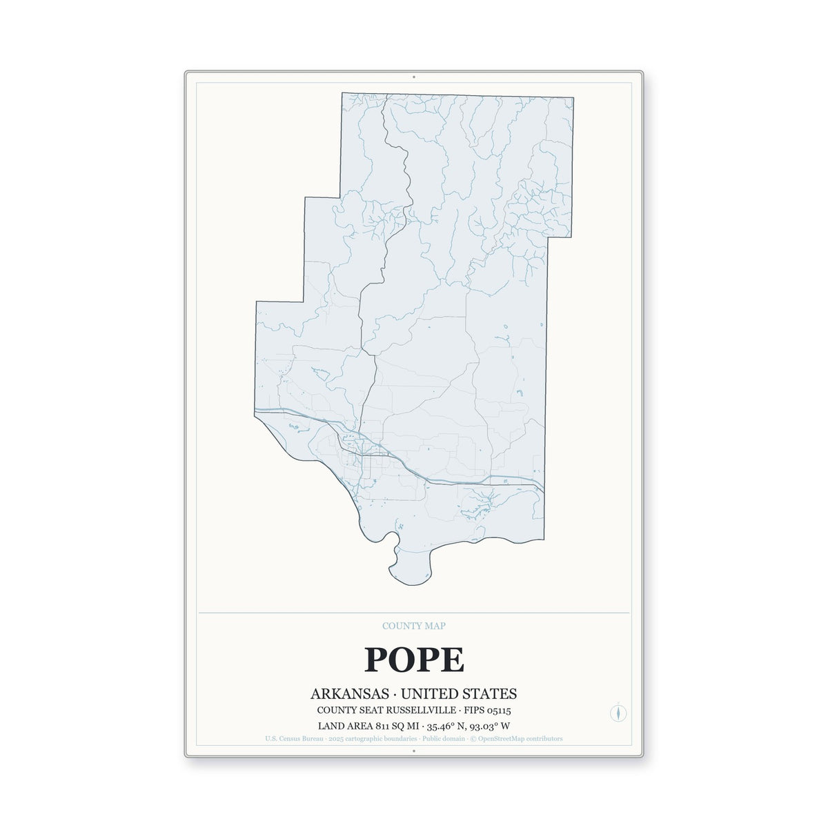Pope County, Arkansas Map Aluminum Sign in Gallery Air style