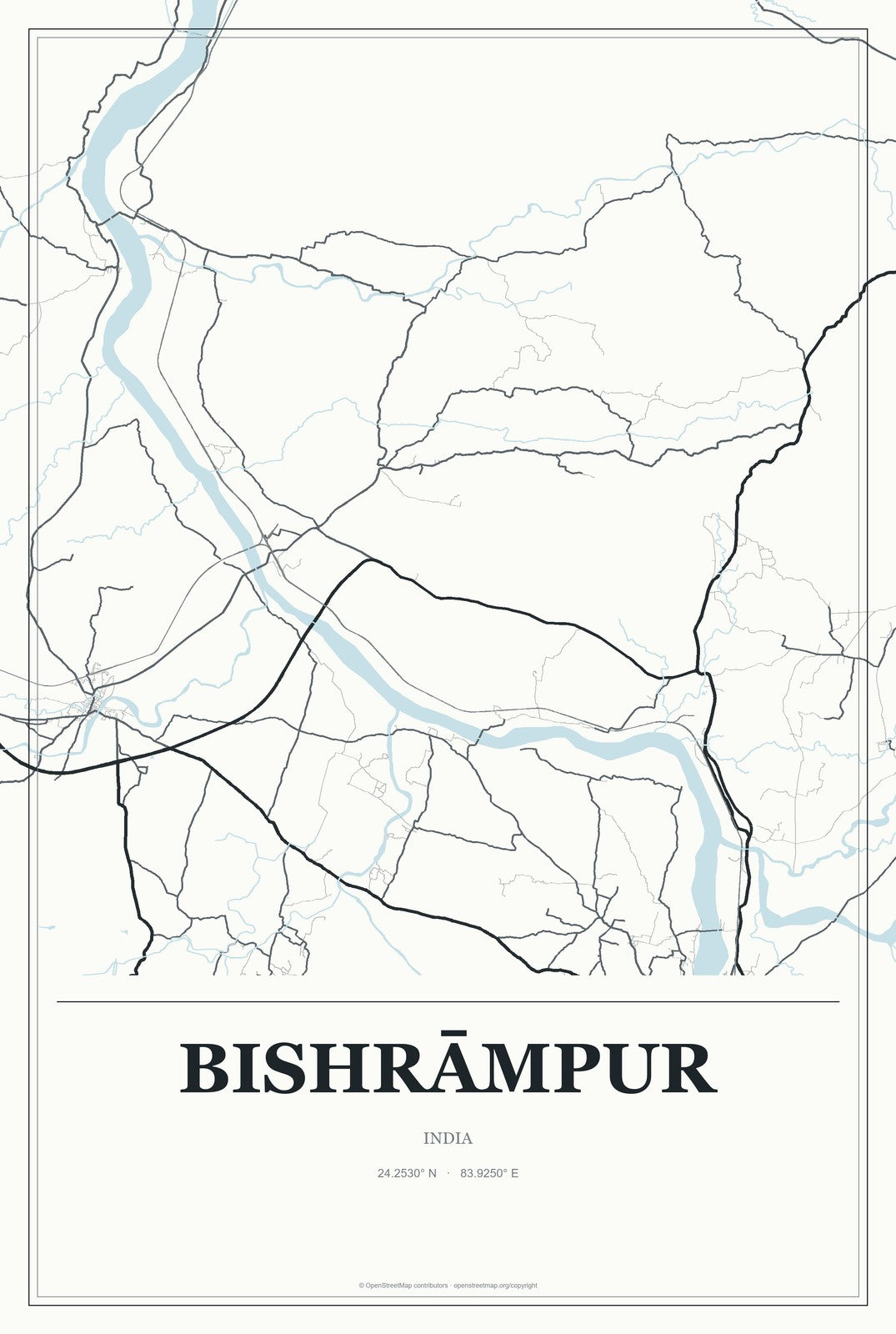 Bishrāmpur, India City Map Aluminum Sign in Gallery Air style