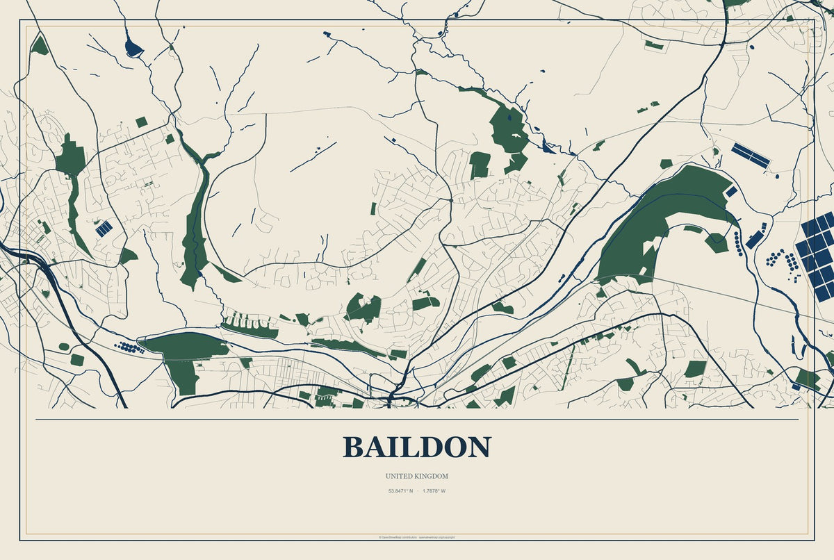 Baildon, United Kingdom City Map Aluminum Sign in Coastal Cutout style