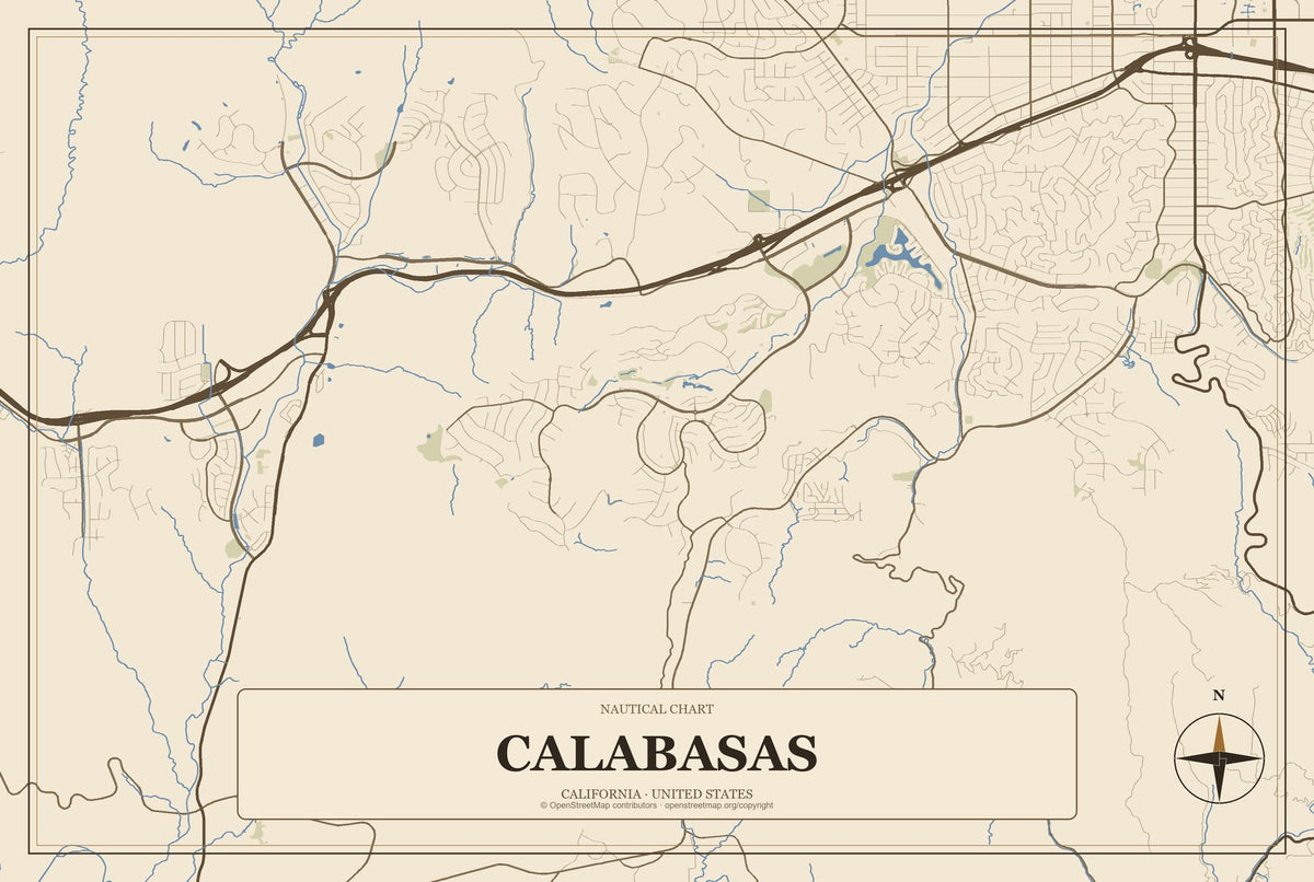 Calabasas, California City Map Aluminum Sign in Heritage Nautical style