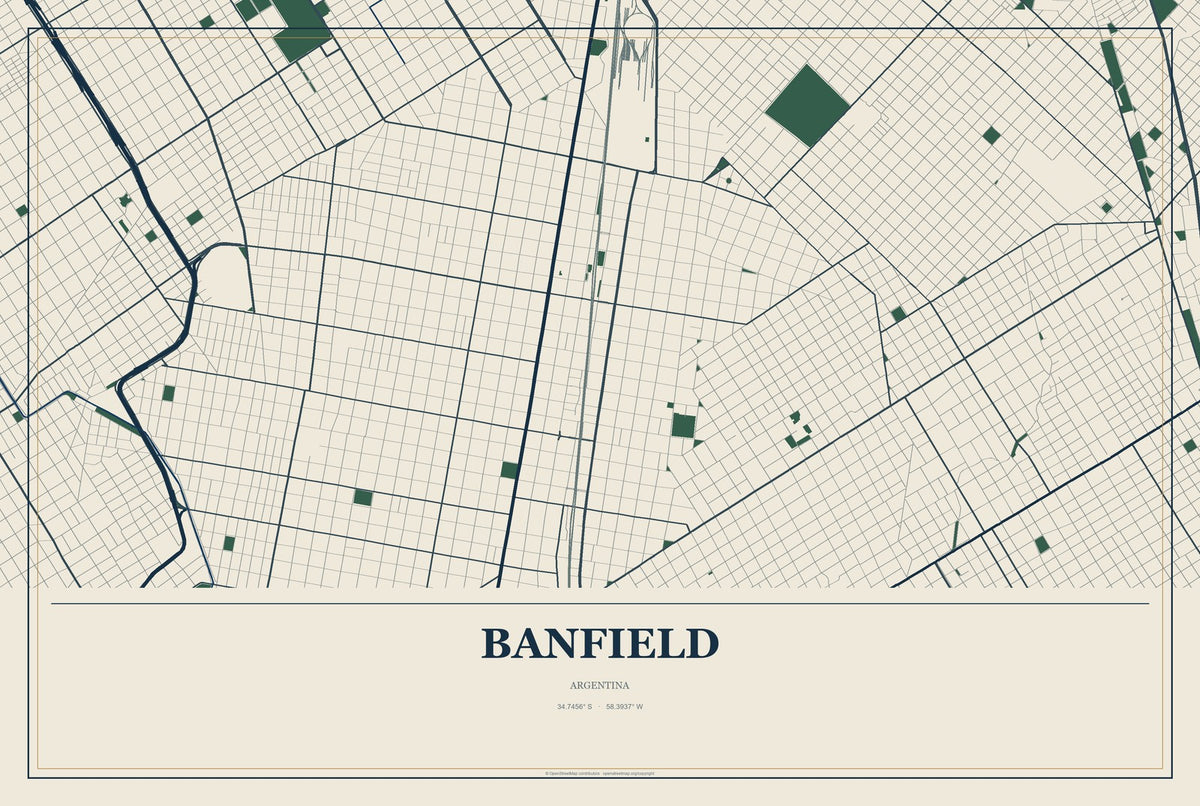 Banfield, Argentina City Map Aluminum Sign in Coastal Cutout style