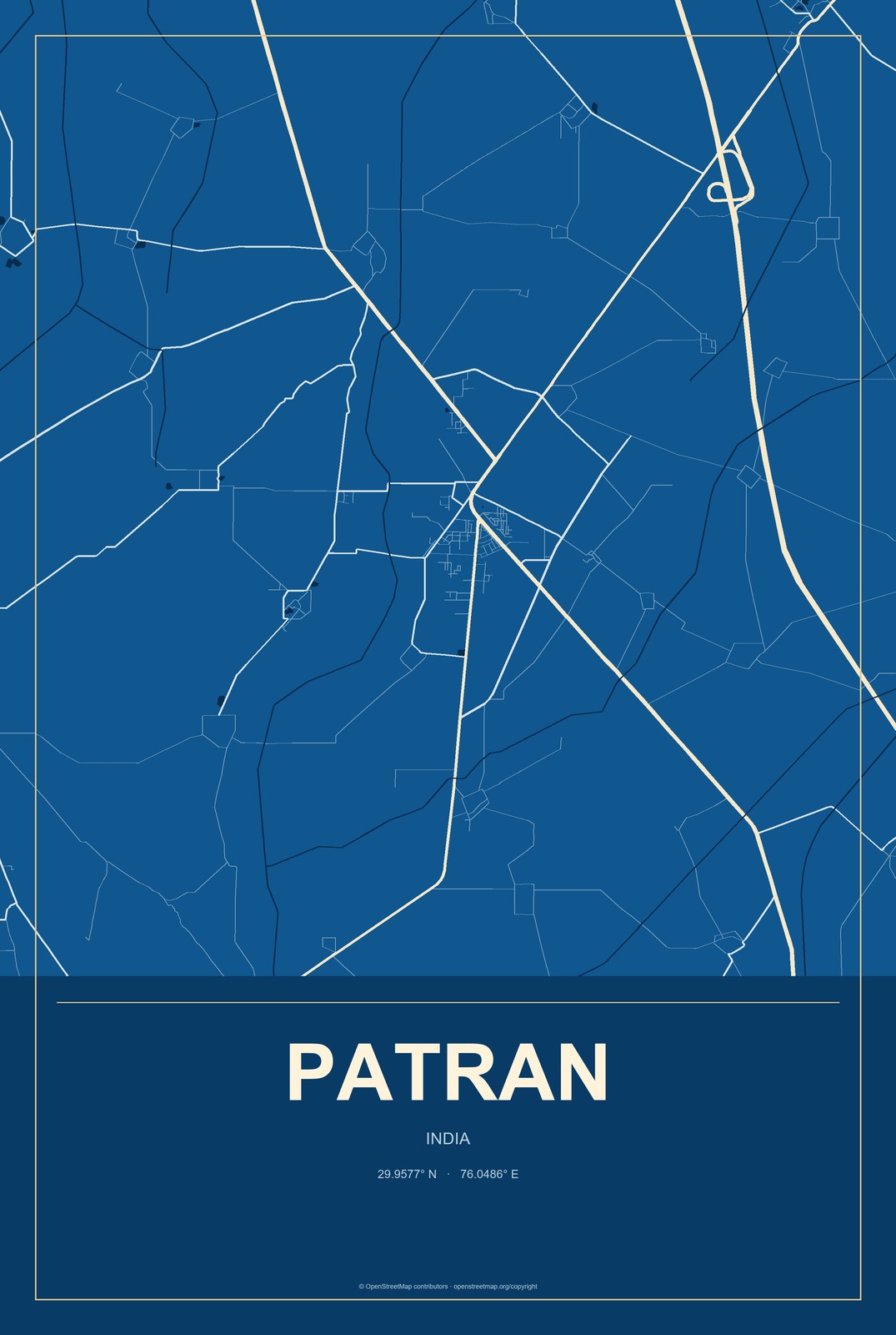 Patran, India City Map Aluminum Sign in Harbor Cobalt style