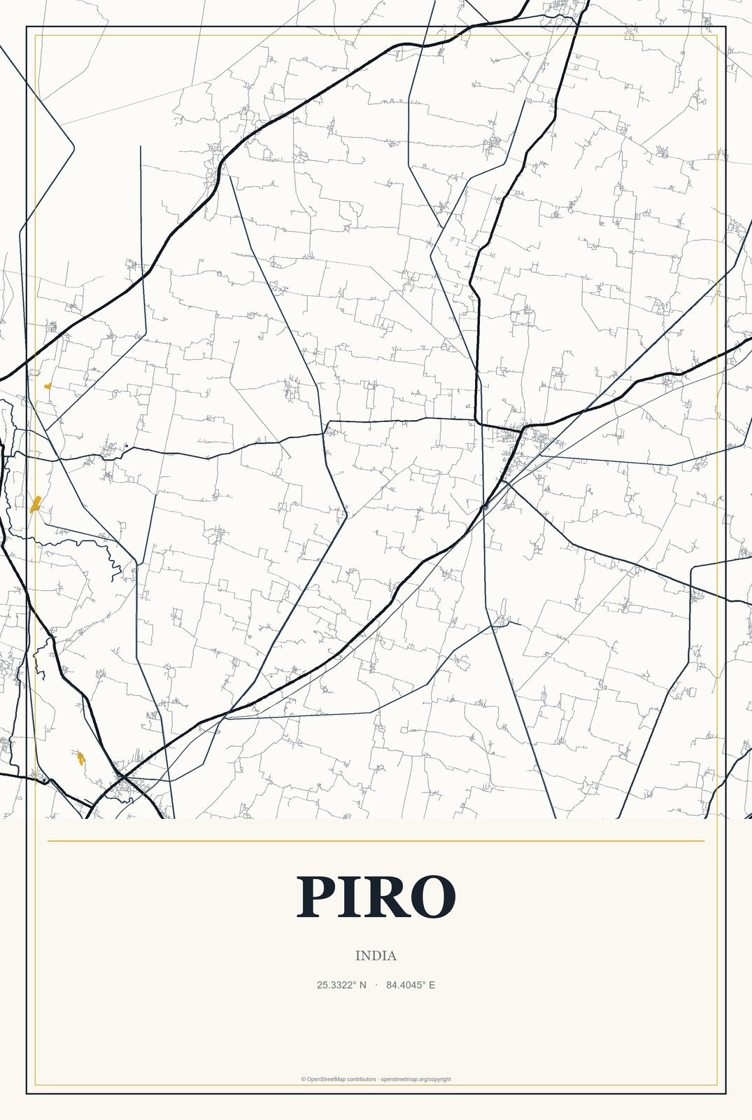 Piro, India City Map Aluminum Sign in Citrine Modern style
