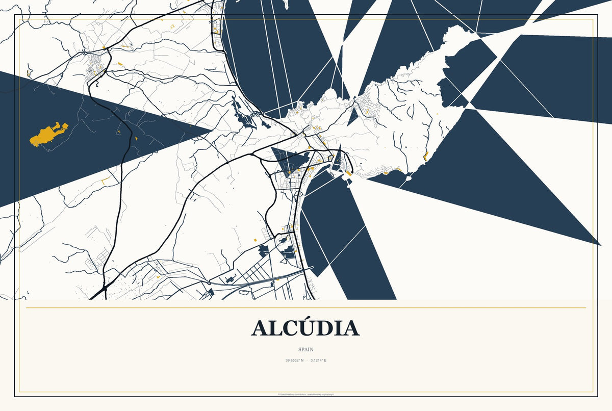 Alcúdia, Spain City Map Aluminum Sign in Citrine Modern style