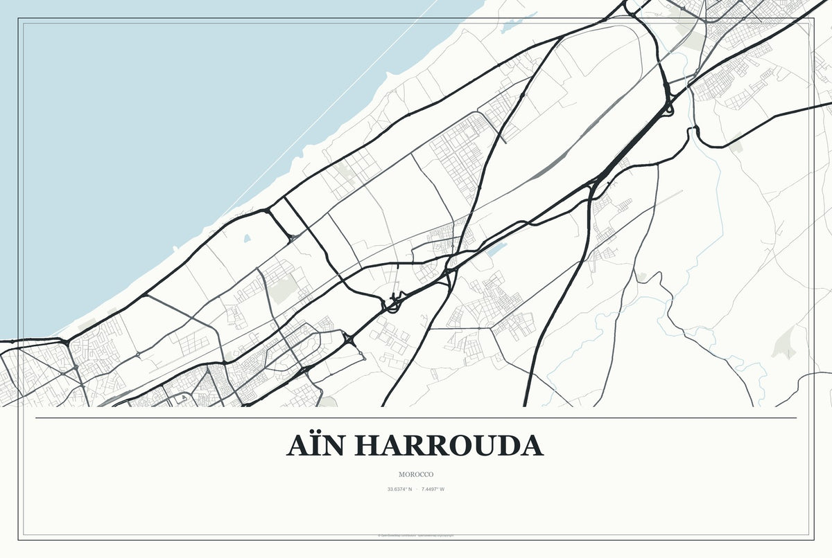 Aïn Harrouda, Morocco City Map Aluminum Sign in Gallery Air style