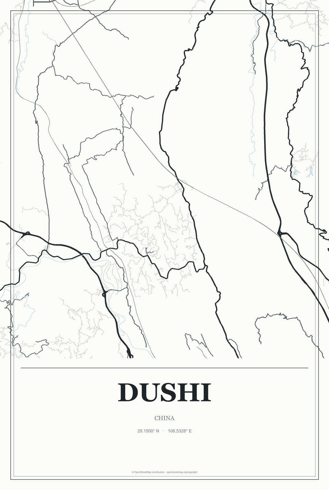 Dushi, China City Map Aluminum Sign in Gallery Air style