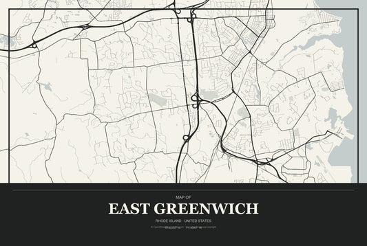East Greenwich, Rhode Island City Map Aluminum Sign in Museum Plaque style