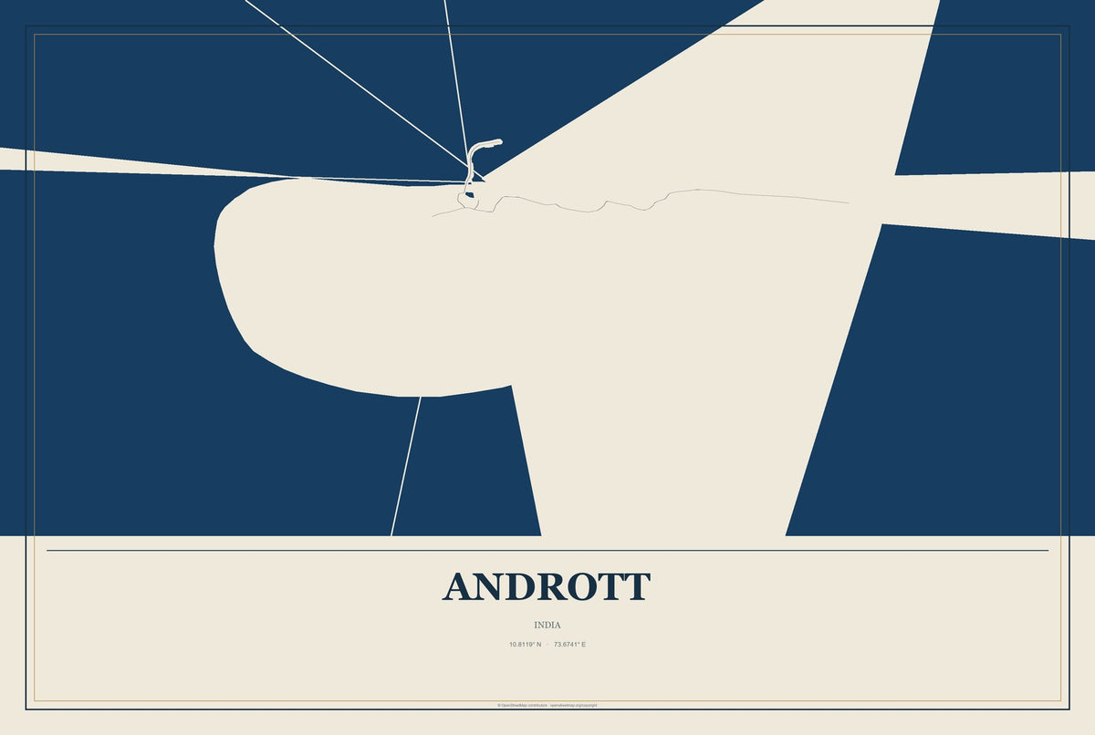 Andrott, India City Map Aluminum Sign in Coastal Cutout style