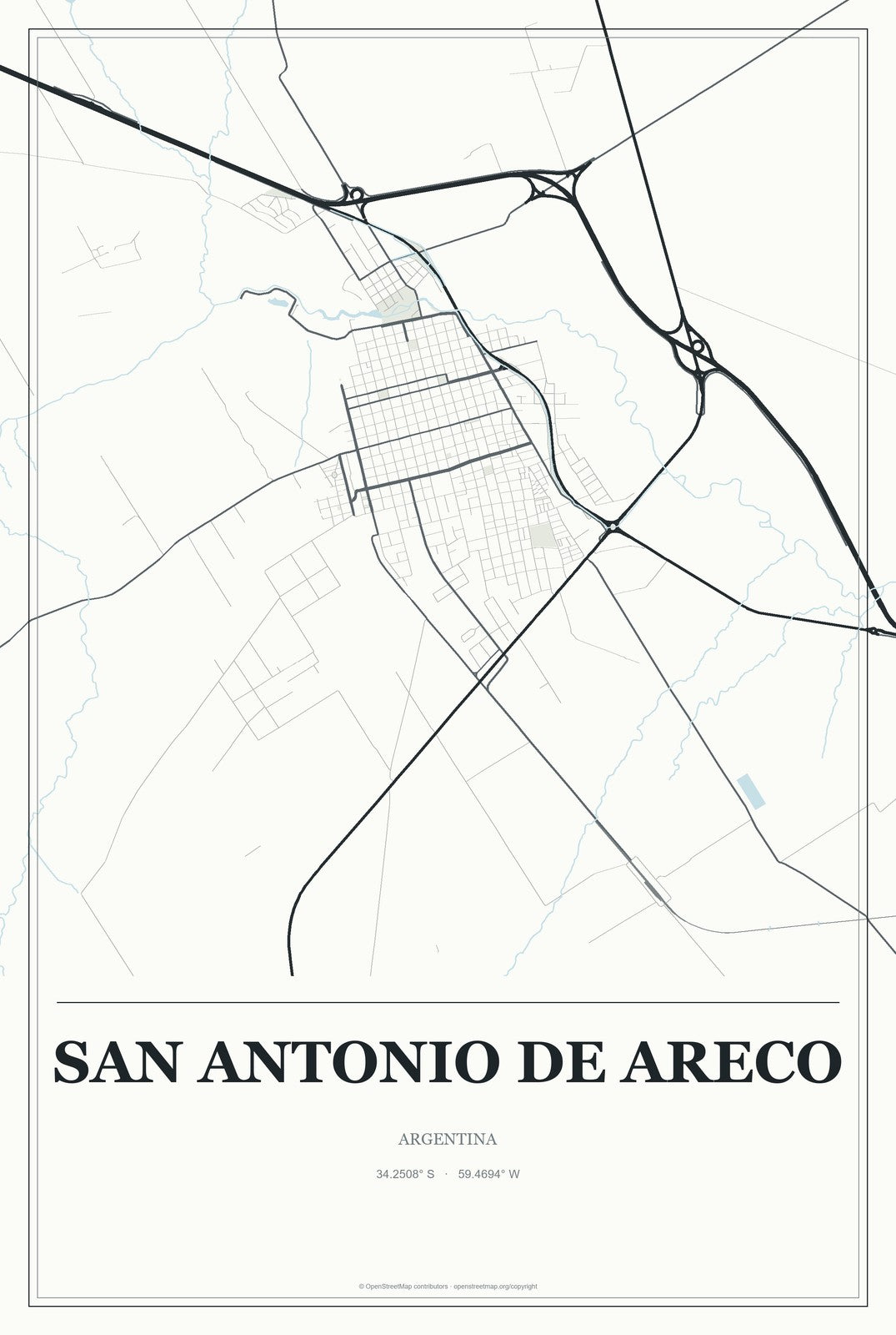 San Antonio de Areco, Argentina City Map Aluminum Sign in Gallery Air style
