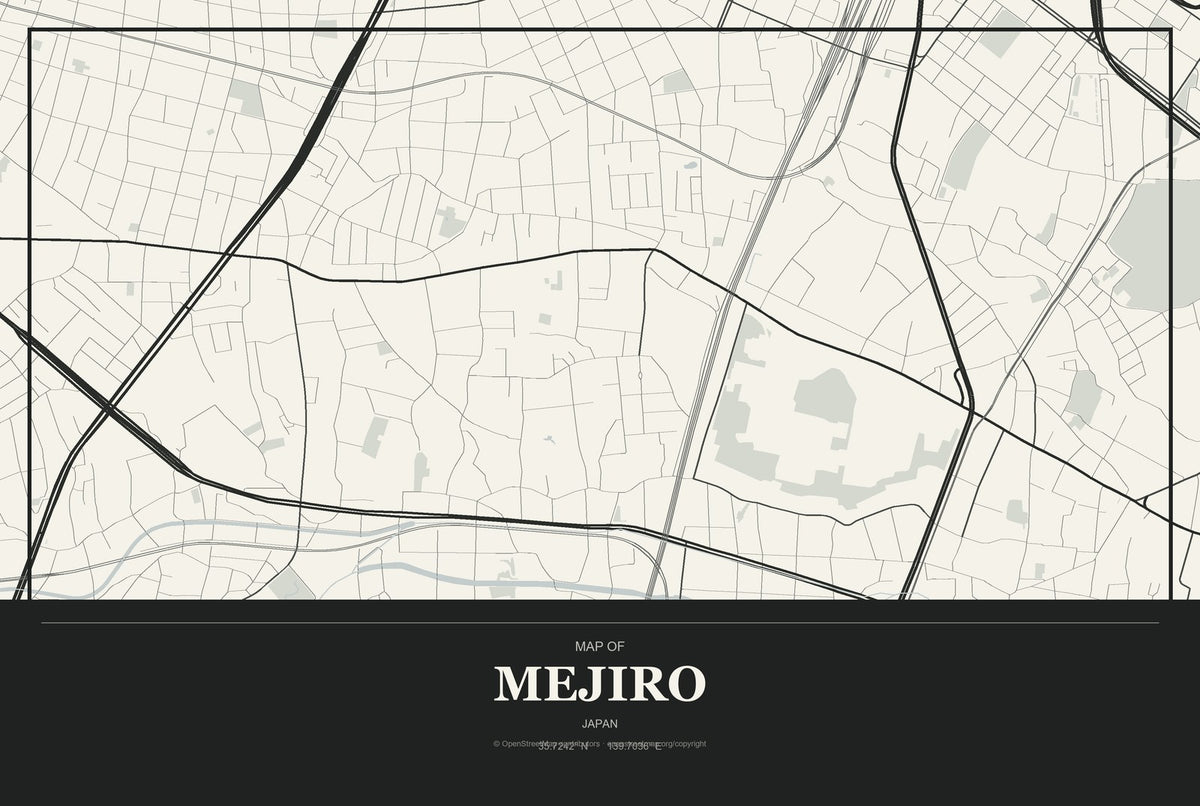 Mejiro, Japan City Map Aluminum Sign in Museum Plaque style