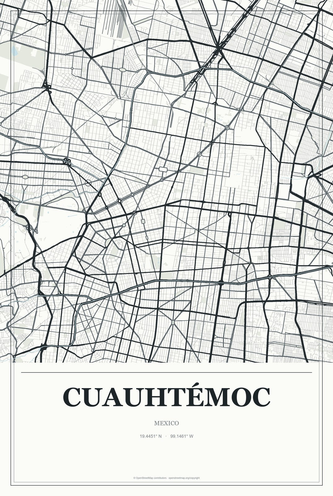 Cuauhtémoc, Mexico City, Mexico City Map Aluminum Sign in Gallery Air style